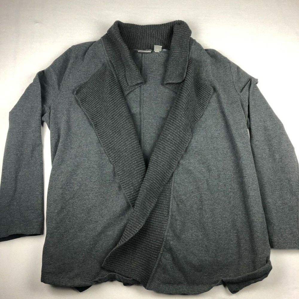 Zenergy By Chicos Womens Gray Open Front‎ Cardigan Sweater Size 2 Cotton/Ramie